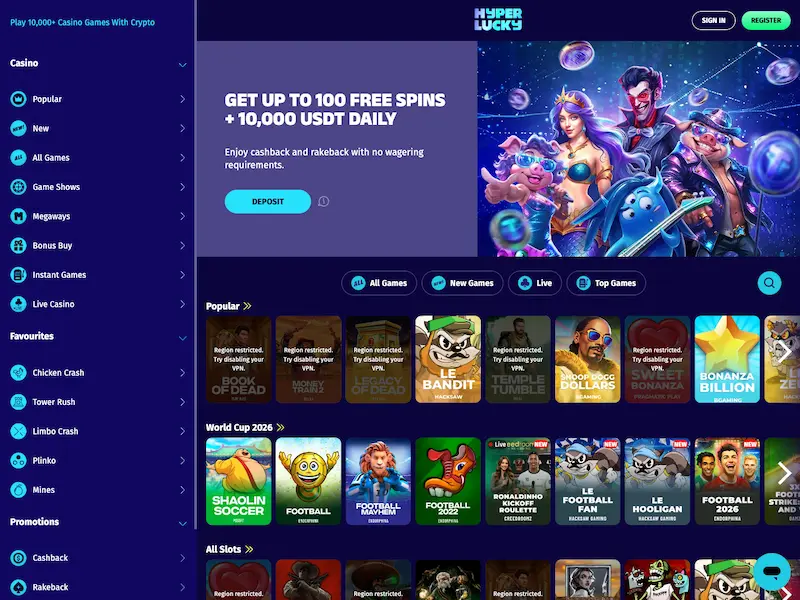 hyper lucky casino homepage